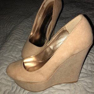 Nude Suede Wedged Heels